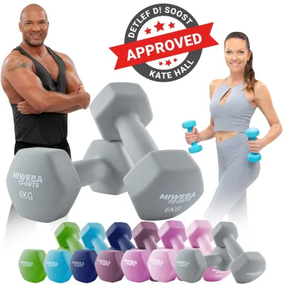 Miweba Sports Gymnastikhanteln 2er-Set NKH100, bodenschonend, 0,5-10 kg, Anti-Rutsch-Oberfläche (Grau, 2x 6,0 Kg)