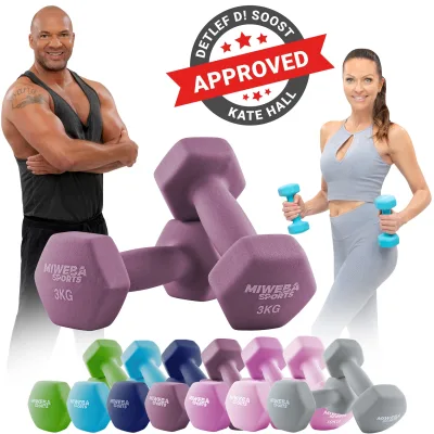 Miweba Sports Gymnastikhanteln 2er-Set NKH100, bodenschonend, 0,5-10 kg, Anti-Rutsch-Oberfläche (Lila, 2x 3,0 Kg)
