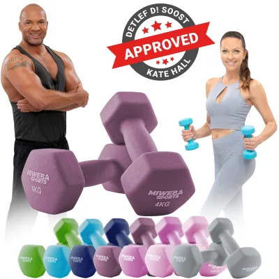Miweba Sports Gymnastikhanteln 2er-Set NKH100, bodenschonend, 0,5-10 kg, Anti-Rutsch-Oberfläche (Lila, 2x 4,0 Kg)