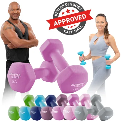 Miweba Sports Gymnastikhanteln 2er-Set NKH100, bodenschonend, 0,5-10 kg, Anti-Rutsch-Oberfläche (Pink, 2x 5,0 Kg)