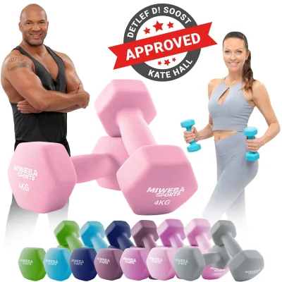 Miweba Sports Gymnastikhanteln 2er-Set NKH100, bodenschonend, 0,5-10 kg, Anti-Rutsch-Oberfläche (Rosa, 2x 4,0 Kg)