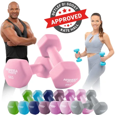Miweba Sports Gymnastikhanteln 2er-Set NKH100, bodenschonend, 0,5-10 kg, Anti-Rutsch-Oberfläche (Rosa, 2x 6,0 Kg)