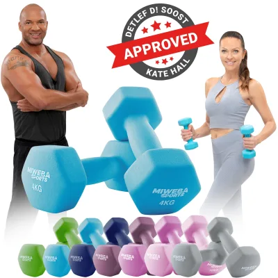 Miweba Sports Gymnastikhanteln 2er-Set NKH100, bodenschonend, 0,5-10 kg, Anti-Rutsch-Oberfläche (Türkis, 2x 4,0 Kg)