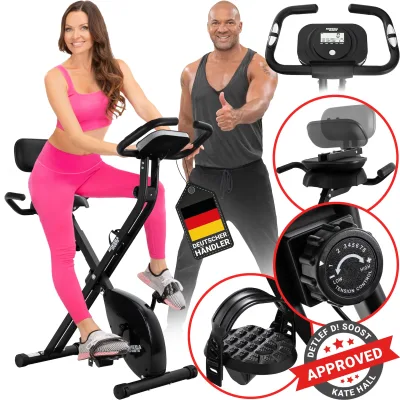 Miweba Sports Indoor-Cycle MX100 PRO mit Rückenlehne und ErgoGrip Griffen, klappbar (Pro, Schwarz/Grau)