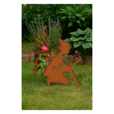 möbel direkt online Gartendekoration mit Pflanztop Elfe knieend rost