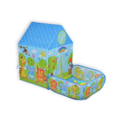 Moni 2 in 1 Kinderspielzelt Zoo 995-5001E, Bällebad, 50 Spielbälle, Stofftüren blau