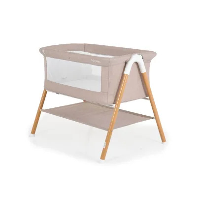 Moni Beistellbett Kalinihta Matratze mit Reißverschluss, Moskitonetz, Holzdruck hellbraun