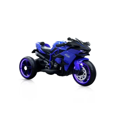 Moni Kinder Elektromotorrad Ninja, drei Kunststoffräder, LED-Beleuchtung, Mp3 blau