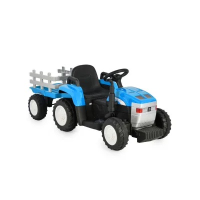 Moni Kinder Elektrotraktor Dallas mit Anhänger, Fernbedienung, Musik, Lichter blau