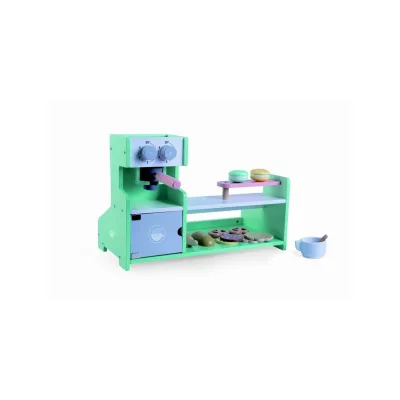 Moni Kinder Kaffee-Shop 4442 aus Holz Kaffeemaschine Theke Tasse Löffel Snacks grün