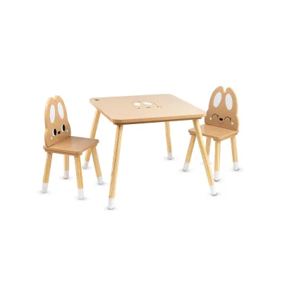 Moni Kinder Tischset 2 Stühle Hase aus Holz Stauraum Kindersitzgruppe ab 3 Jahre braun