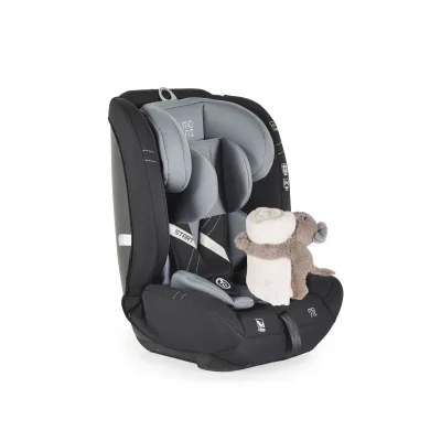 Moni Kindersitz i-Size Start (76-150cm) Kopfstütze verstellbar, Kuscheltier grau