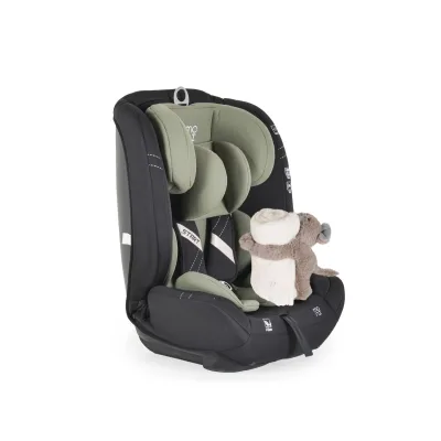 Moni Kindersitz i-Size Start (76-150cm) Kopfstütze verstellbar, Kuscheltier grün