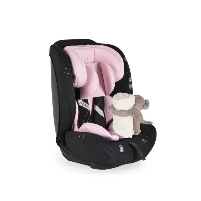 Moni Kindersitz i-Size Start (76-150cm) Kopfstütze verstellbar, Kuscheltier rosa