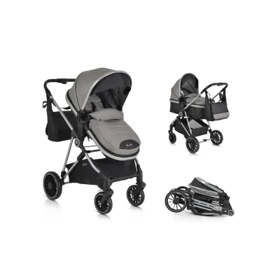 Moni Kombikinderwagen 2 in 1 Kali 22 kg umbaubar, Korb, Getränkehalter, Tasche grau