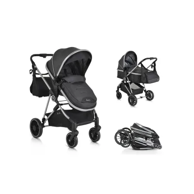 Moni Kombikinderwagen 2 in 1 Kali 22 kg umbaubar, Korb, Getränkehalter, Tasche schwarz