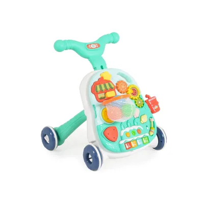 Moni Lauflernwagen 2 in 1 Korb, Musikfunktion, Spieltisch, Bälle, Spielcenter türkis