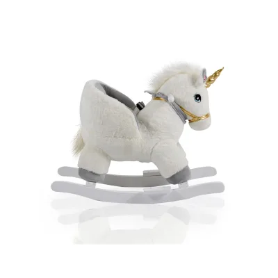 Moni Plüsch Einhorn Schaukeltier Moon WJ-6188, Handgriffe aus Holz Musikfunktion weiß