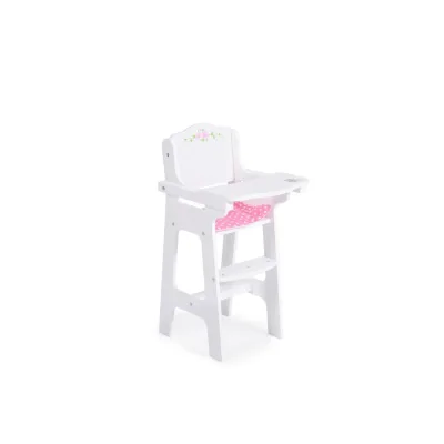 Moni Puppenhochstuhl B012 Holz, Polster, 46 cm hoch,  Fußstütze, Tisch klappbar weiß