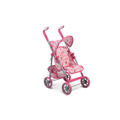 Moni Puppenwagen Flower Garden, Rückenlehne und Griffe verstellbar klappbar Korb pink
