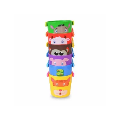 Moni Sandspielzeug Spielzeugeimer-Set K999-219B Wasser, Sand, 6 bunte Eimer rot