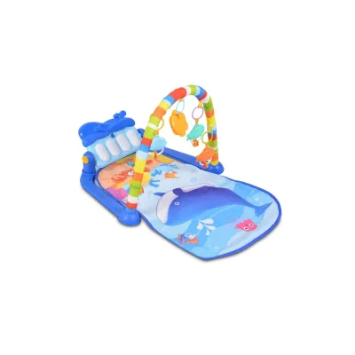 Moni Spielbogen Krabbeldecke Ocean 5 Hängespielzeuge, Klaviertasten, Melodien blau