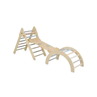 Moni Spielgerät Triangel 3 in 1  Holz Rutsche Kletterrampe Kletterwand Motorik braun