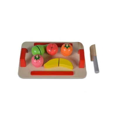 Moni Spielzeug Obst Set 4306 Holz Brett Messer Spielzeugfrüchte Selbstverschluss bunt