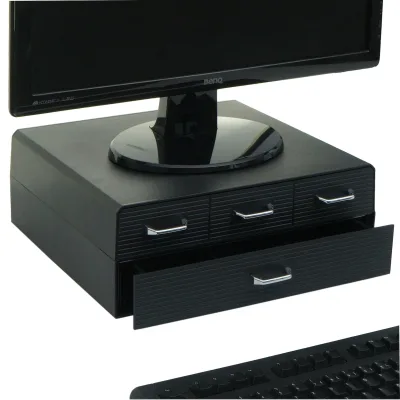 Monitorerhöhung MCW-L99, Monitorständer Bildschirmerhöhung Aufbewahrungsbox mit 4 Schubladen und 15 Fächern 13x34x31cm