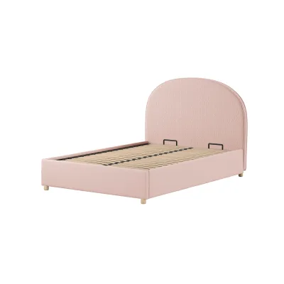 MOON Polsterbett 140 x 200 cm mit Bettkasten, inkl Lattenrost, Bezug trendiger Boucle Stoff in Rosa