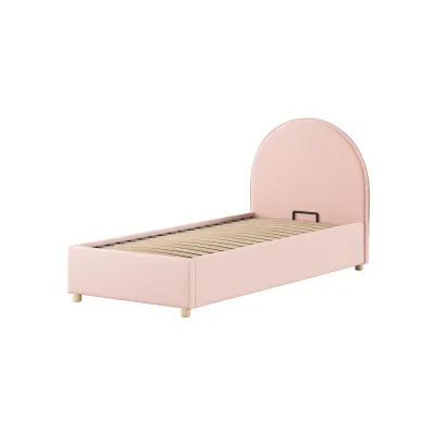 MOON Polsterbett 90 x 200 cm mit Bettkasten, inkl Lattenrost, Bezug trendiger Boucle Stoff in Rosa