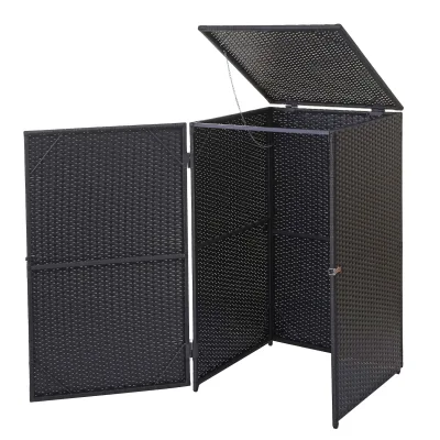 Mülltonnenverkleidung MCW-E25, Mülltonnenbox Mülltonnenabdeckung, Poly-Rattan 120l ~ schwarz