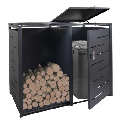 Mülltonnenverkleidung mit Brennholzregal MCW-E83, Mülltonnenbox, erweiterbar 117x132x82cm 52kg ~ anthrazit, Stahl