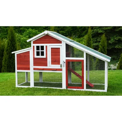 MyAnimal Hühnerstall für 4 Hühner MH-32 mit Eiablage, Hühnerhaus schutzimprägniert, Dach abnehmbar (Rot/Weiß 2.0)