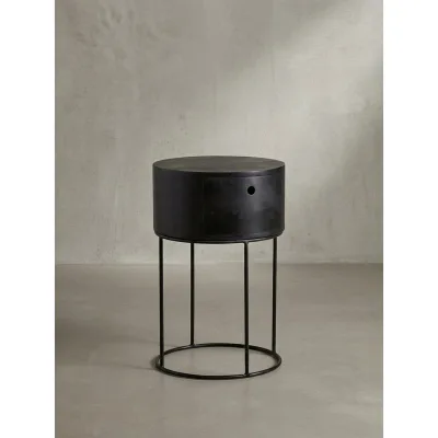 Nachtkonsole Massivholz mit Schublade rund Modern Schwarz