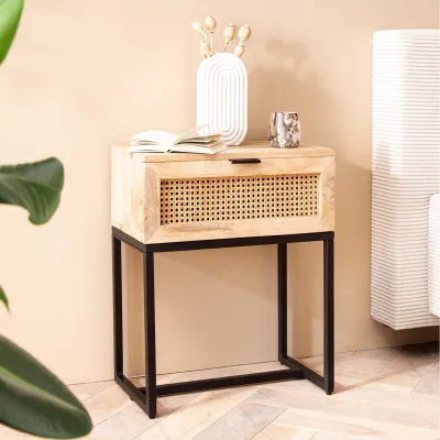 Nachtkonsole Massivholz Rattan Nachttisch Schublade Nachtkästchen Boxspringbett