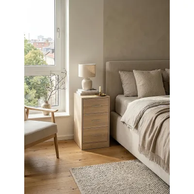 Nachttisch Holz 3 Schubladen Extra Hoch FOGGIA, Sonoma 38x35x68 cm