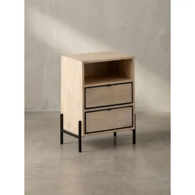 Nachttisch – Mango Massivholz/Metall, 43x60x30 cm, 2 Schubladen, braun