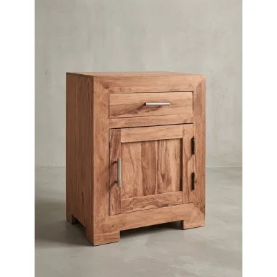 Nachttisch Massivholz Schublade Tür Boxspringbett MUMBAI, Akazie 50x40x60 cm