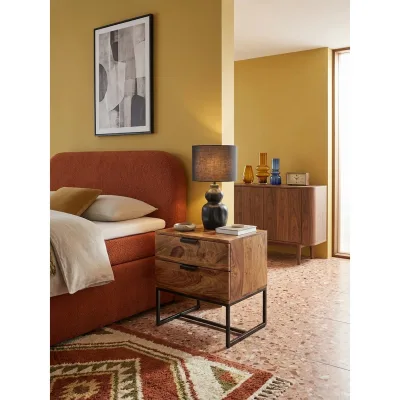 Nachttisch – Massivholz/Metall, 50x40x51 cm, 2 Schubladen, Industrial-Stil