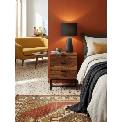 Nachttisch – Massivholz/Metall, 50x40x65 cm, 3 Schubladen, Industrial-Stil