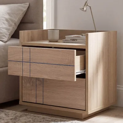 Nachttisch MCW-P44, Nachtkasten Nachtschrank Nachtkommode, 2 Schubladen MDF 43x48x41cm ~ Sonoma-Eiche-Optik