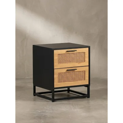 Nachttisch – Schwarz/Wiener Geflecht, 45x45x56 cm, Schubladen, zeitlos