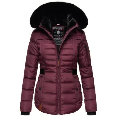 NAVAHOO Damen edler Winterjacke Kurzmantel mit abnehmbarem Kunstfellkragen Melikaa