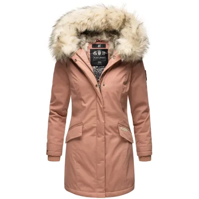 NAVAHOO Damen stylischer Wintermantel Winterparka mit Kunstfell-Kapuze Cristal