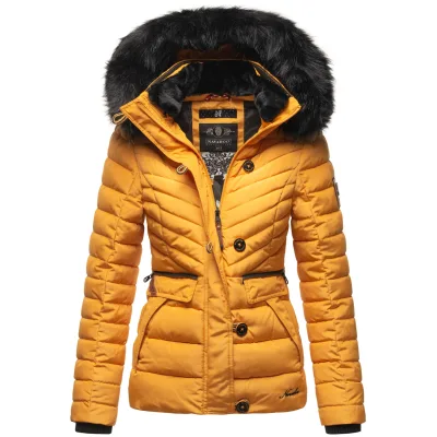 NAVAHOO Damen Winterjacke Warm gefütterte Steppjacke mit Kunstfell-Kapuze Wisteriaa