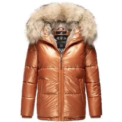 NAVAHOO Damen Winterjacke Warm Gefütterte Steppjacke mit Kunstfellkapuze Tikunaa