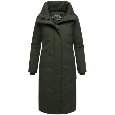 NAVAHOO Damen Wintermantel langer Mantel warm, wasserabweisend, winddicht, atmungsaktiv, Damenjacke für Winter Traumblüte