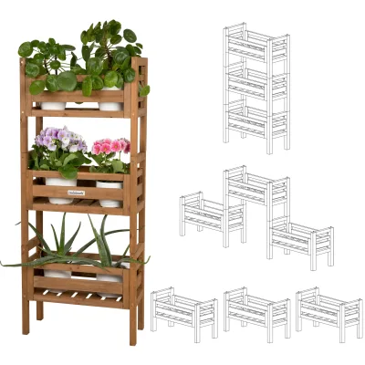 needs&wants® 3-fach multifunktional: Pflanzenständer Blumenständer aus Holz wetterfest für Indoor Outdoor Balkon Garten draußen innen Wand, Pflanzenregal Blumentreppe, z.B. 51 x 23 x 122 cm hoch, braun