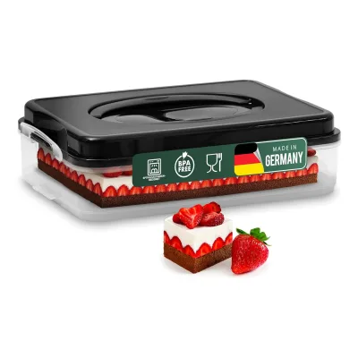 Novaliv Kuchen-Transportbox mit drei Etagen und Deckel (Rechteckig 40 x 30 cm) Aufbewahrungsbox mit Sicherheitsverschluss & Einlage Party-Box Container Tortentransportbox Tortenbehälter